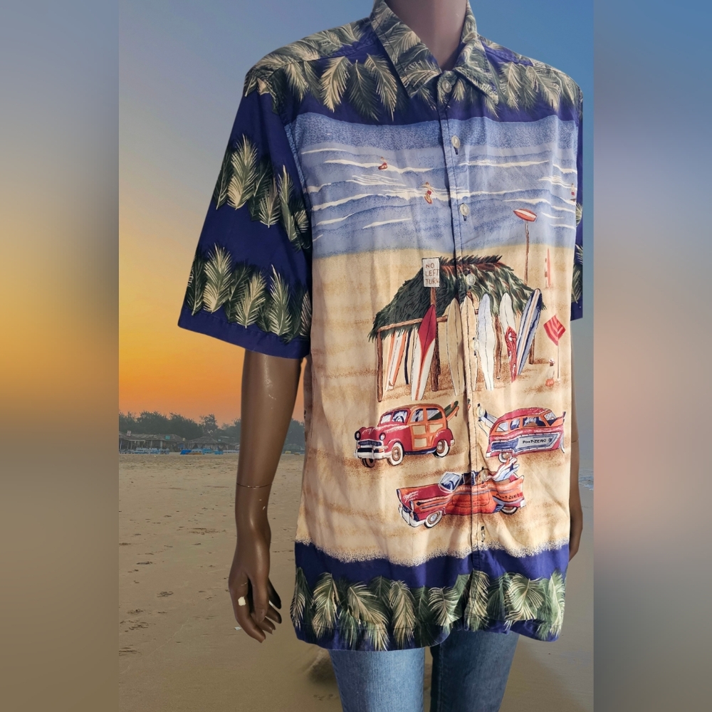 vintage point zero unisex button down short sleeve shirt Hawaiian surf inspired